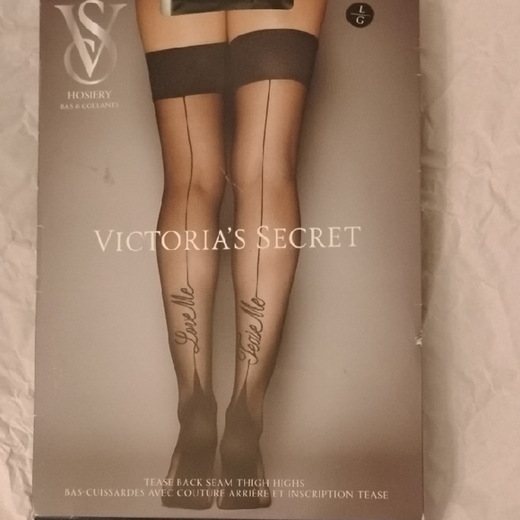 Victoria's Secret Black Thigh High Stockings Love Me Tease Me - Picture 1 of 3
